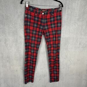 J McLaughlin Pants Womens 0 Red Plaid Skinny Preppy Academia Stretch Comfy